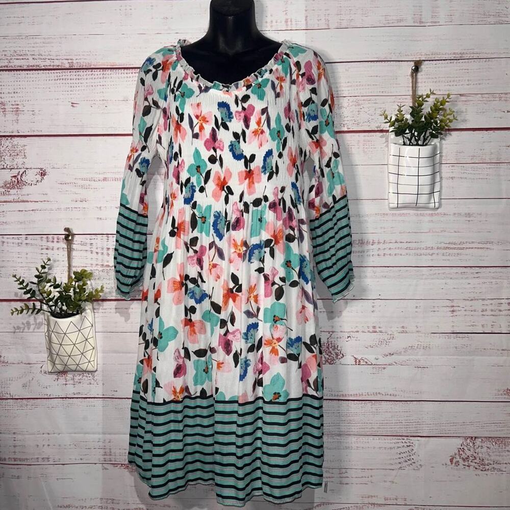 Sharagano Floral & Stripe Dress | Women’s Medium